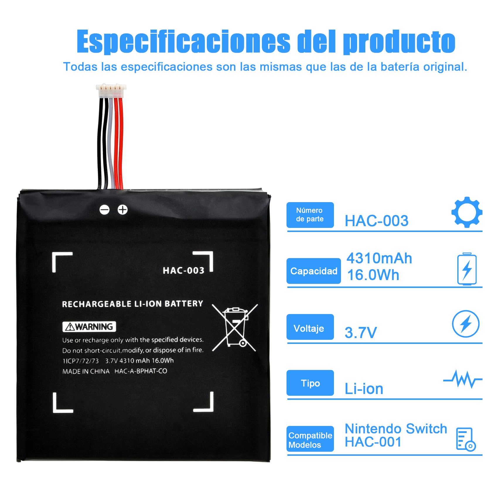 4310mAh HAC-003 Batería para Nintendo Switch Consola con Accesorios | Batería de Repuesto, lithium Recargable hac-001 Alta Capacidad, con Kit de Herramientas de Reparación
