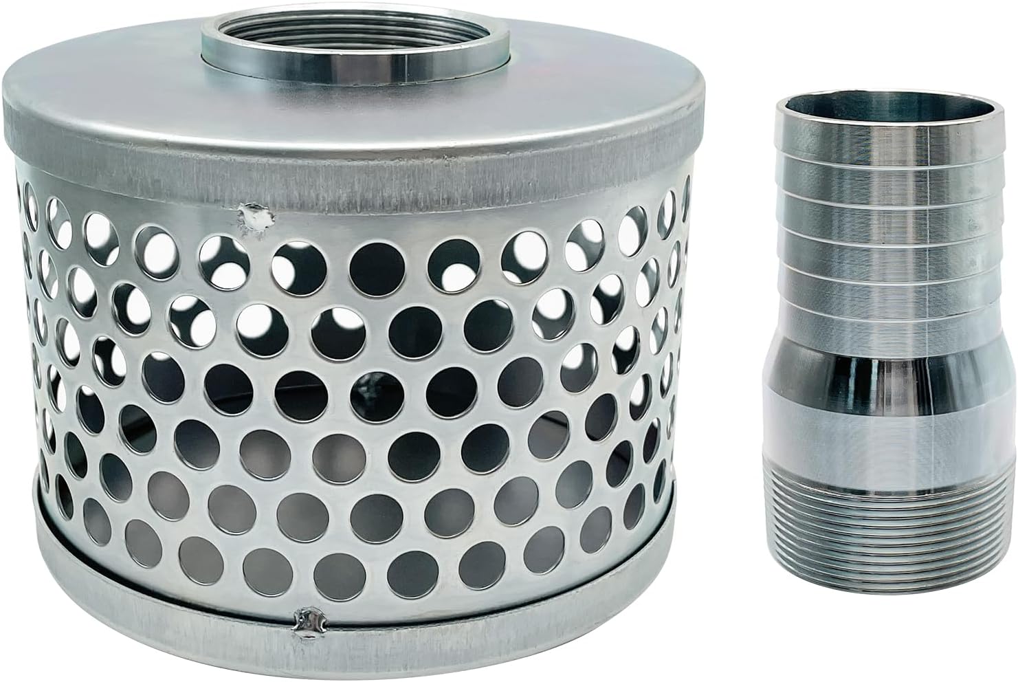 Round Hole Suction Strainers and Combination Hose Connector Set for Pump, Plated Steel (2 inch set)