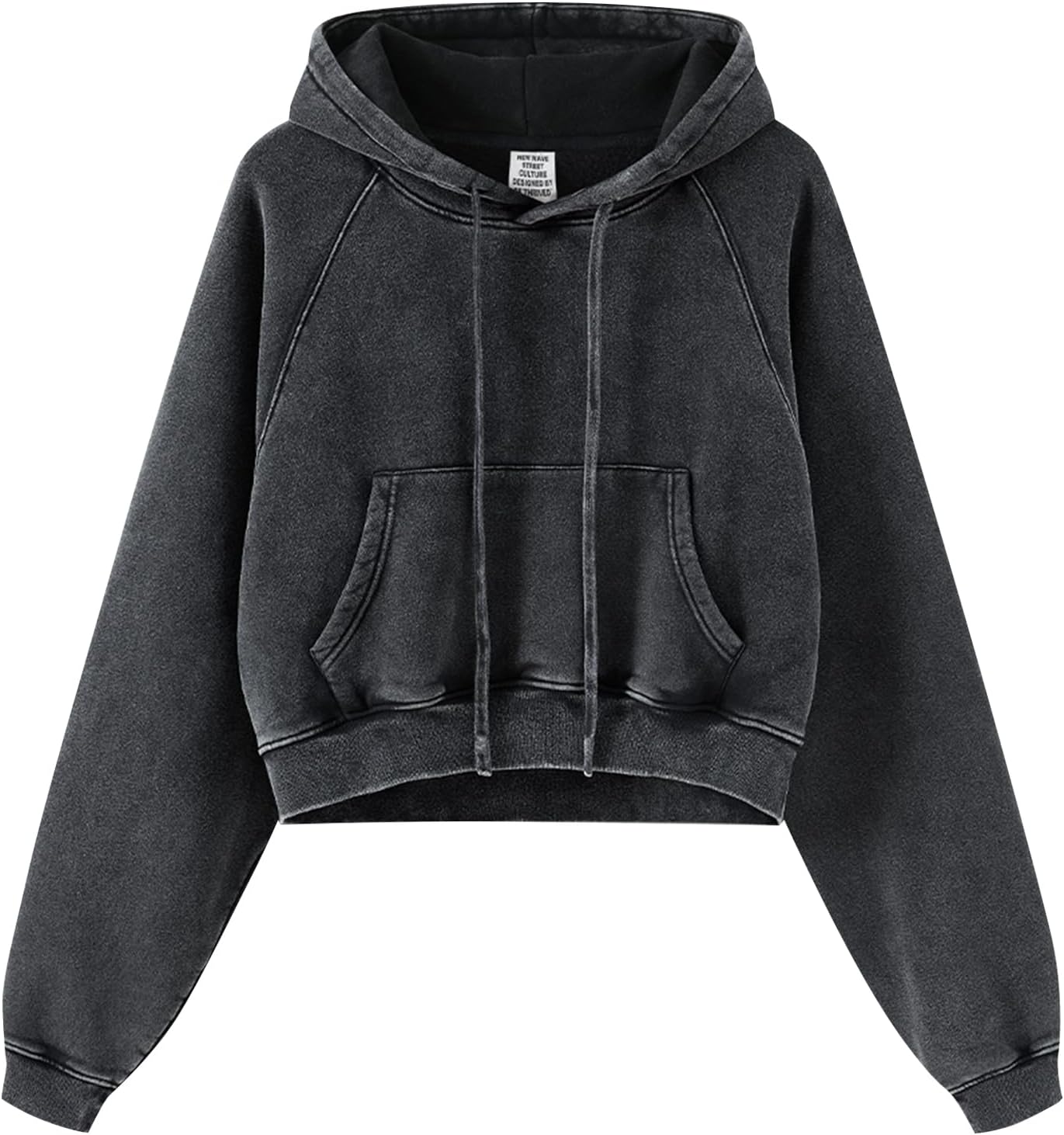 Gihuo Women's Cropped Hoodie Acid Wash Fleece Lined Oversized Short Pullover Sweatshirt