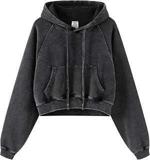 Women's Cropped Hoodie Acid Wash Fleece Lined Oversized Short Pullover Sweatshirt