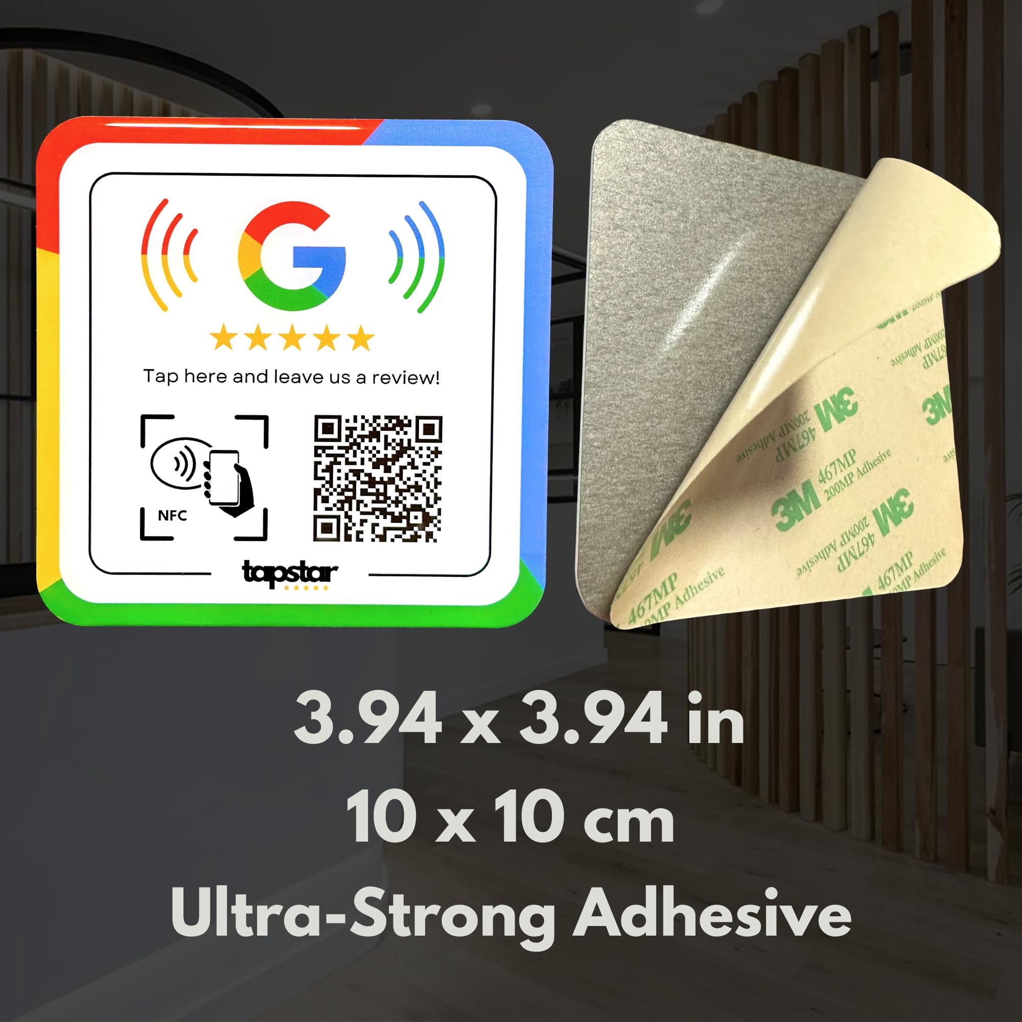 Acrylic Plate for Google Reviews with NFC & QR – Sticker – NFC Adhesive to Boost Google Reviews – QR for Opinions – Easy Setup with Web App – Universal Compatibility – No Subscriptions