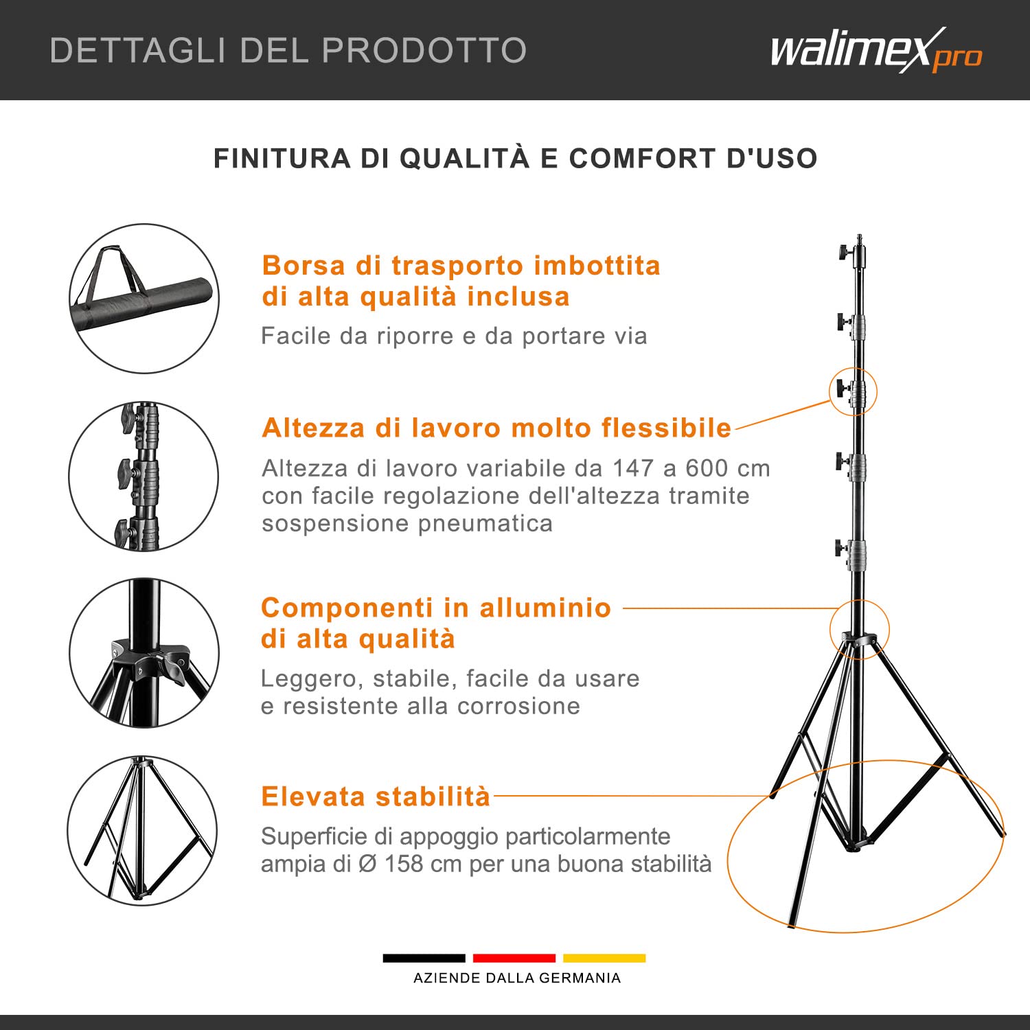 walimex WT-806 Treppiede per lampade 256cm Set di 4