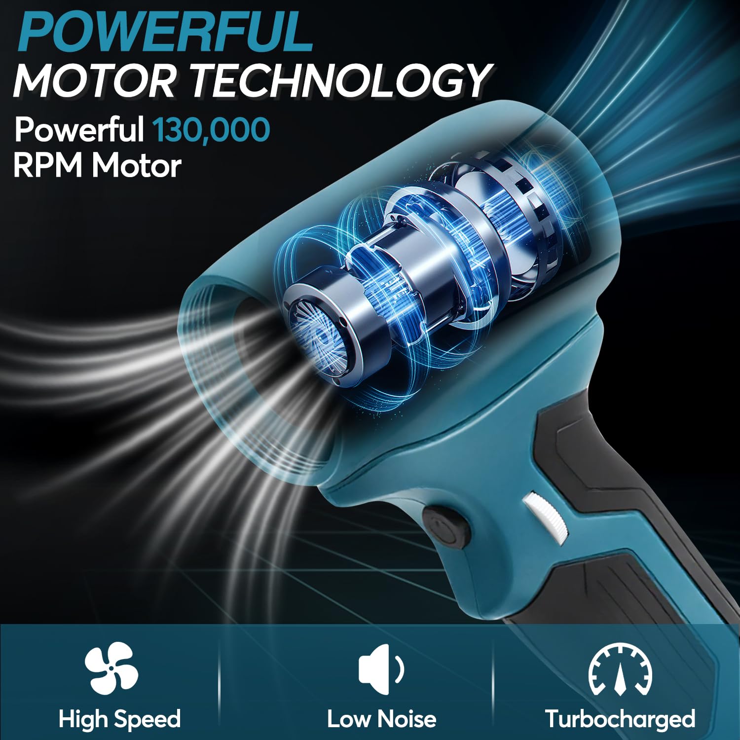 Mini Jet Gebläse, Tragbares Luftgebläse für Makita 18V Akku, Schnurloser 130000RPM Violent Turbo Ventilator, 4-Gang-kabelloser Hochgeschwindigkeits-Handventilator für Tastaturen, Camping,