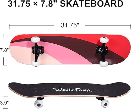 Miniatura 9 de WhiteFang Skateboards for Beginners, Complete Skateboard 31 x 7.88, 7 Layer Canadian Maple Double Kick Concave Standard and Tricks Skateboards for