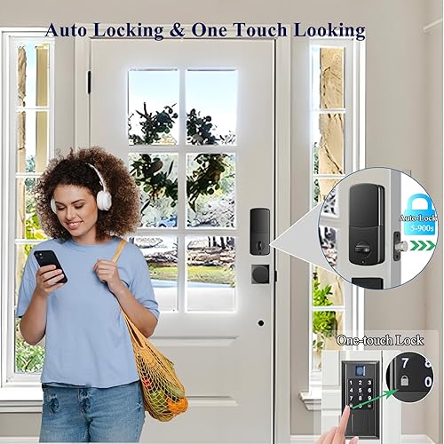 Miniatura 3 de Cerraduras inteligentes para puerta delantera con juego de pomos, cerradura de puerta de entrada sin llave, control de huellas dactilares y