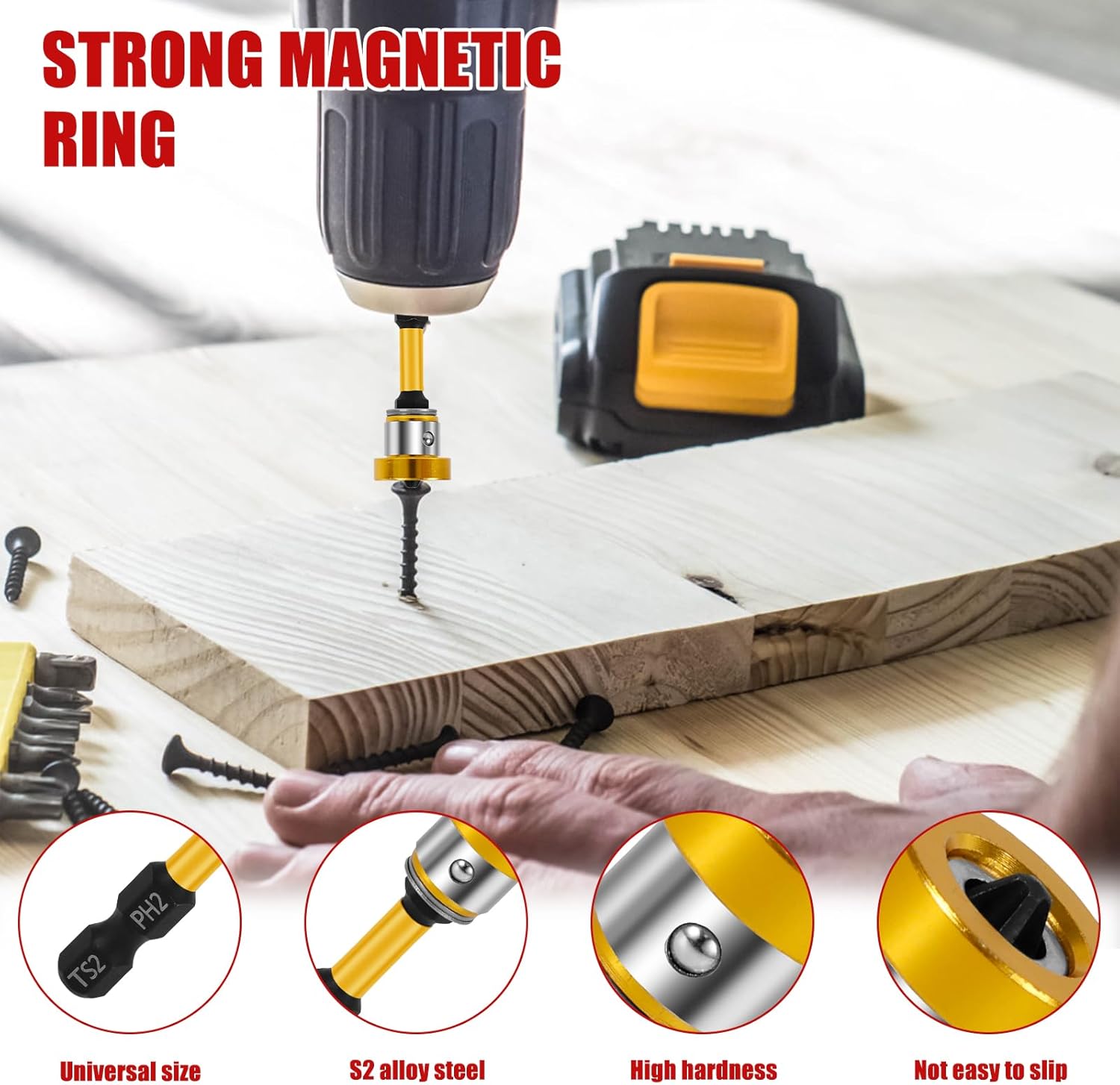 10Pcs Magnetic Positioning Screwdriver Bits 1/4" Hex Shank Drywall Screw Setter 50mm PH2 Bits for Plasterboard Screw Hex Shank Positioning Bit Batch Head (Yellow)