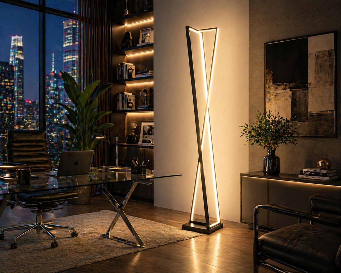 Arcadia Lampada da Terra LED Moderna Forma di Clessidra | Piantana Design Contemporaneo | Luce Calda/Fredda | Lampada Salotto Camera da Letto Studio, Arredo Interni Elegante 125 cm 3000 Lumen (Nero)