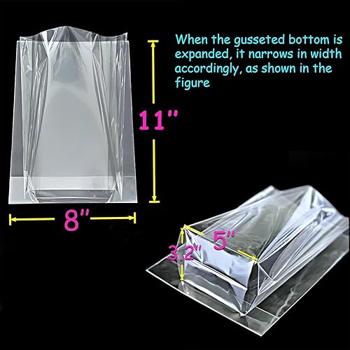 Miniatura 2 de PigPotParty Bolsas de celofán de 8 x 11 pulgadas, paquete de 100 bolsas de regalo transparentes, refuerzo inferior de 3.15 pulgadas para exhibición