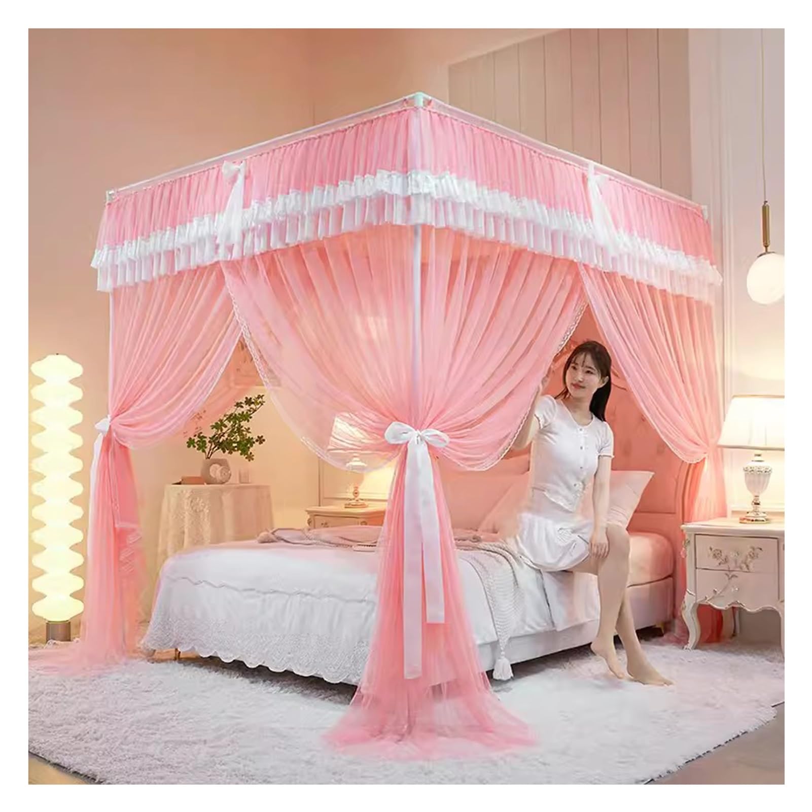 Ciel de lit de luxe pour habiller un lit double sans percer le plafond avec support