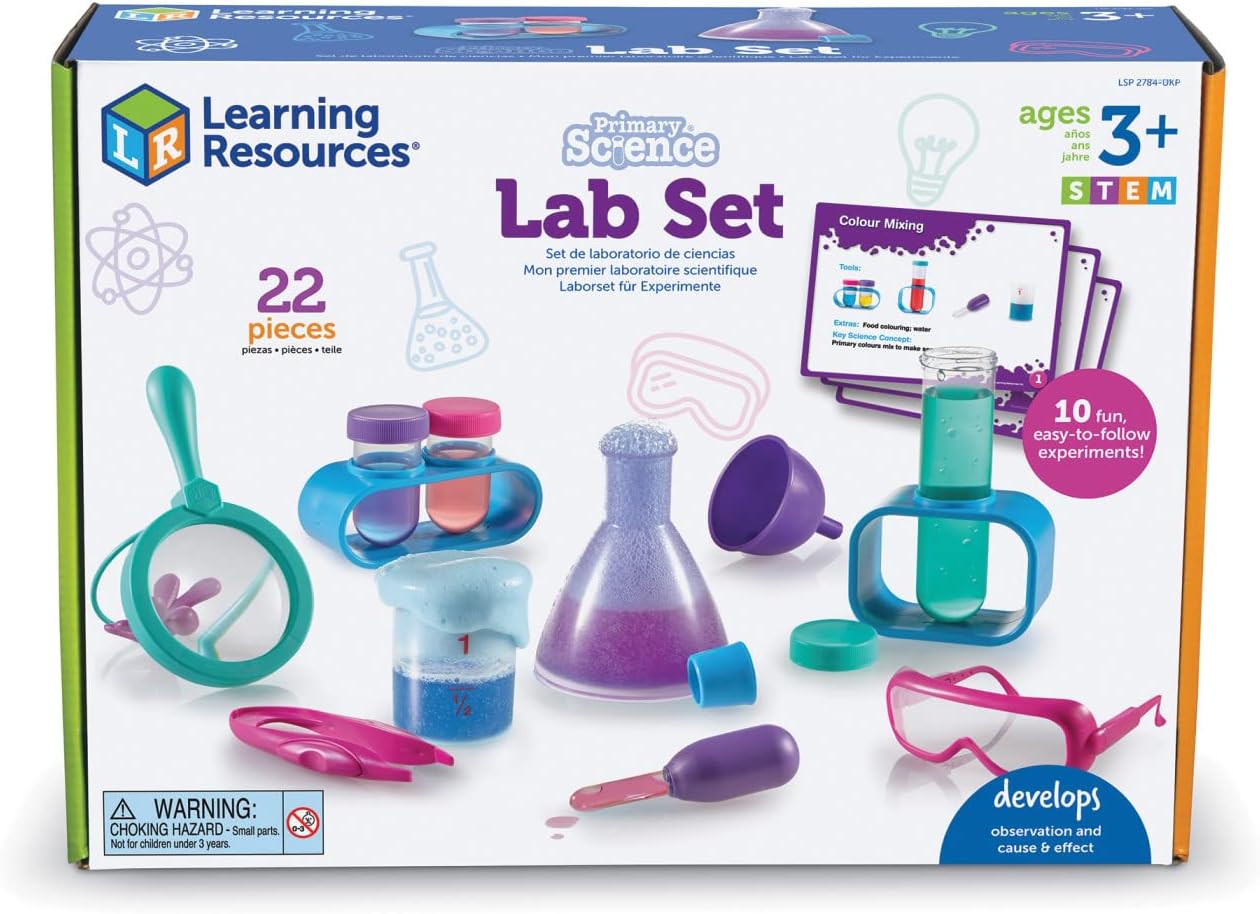 Learning ResourcesScience in Preschool - Lab Kit for Kids (Pink), Experiment Box for Children, with 10 Experiments, STEM Toy for Preschool Children, Measuring Cup, 3+