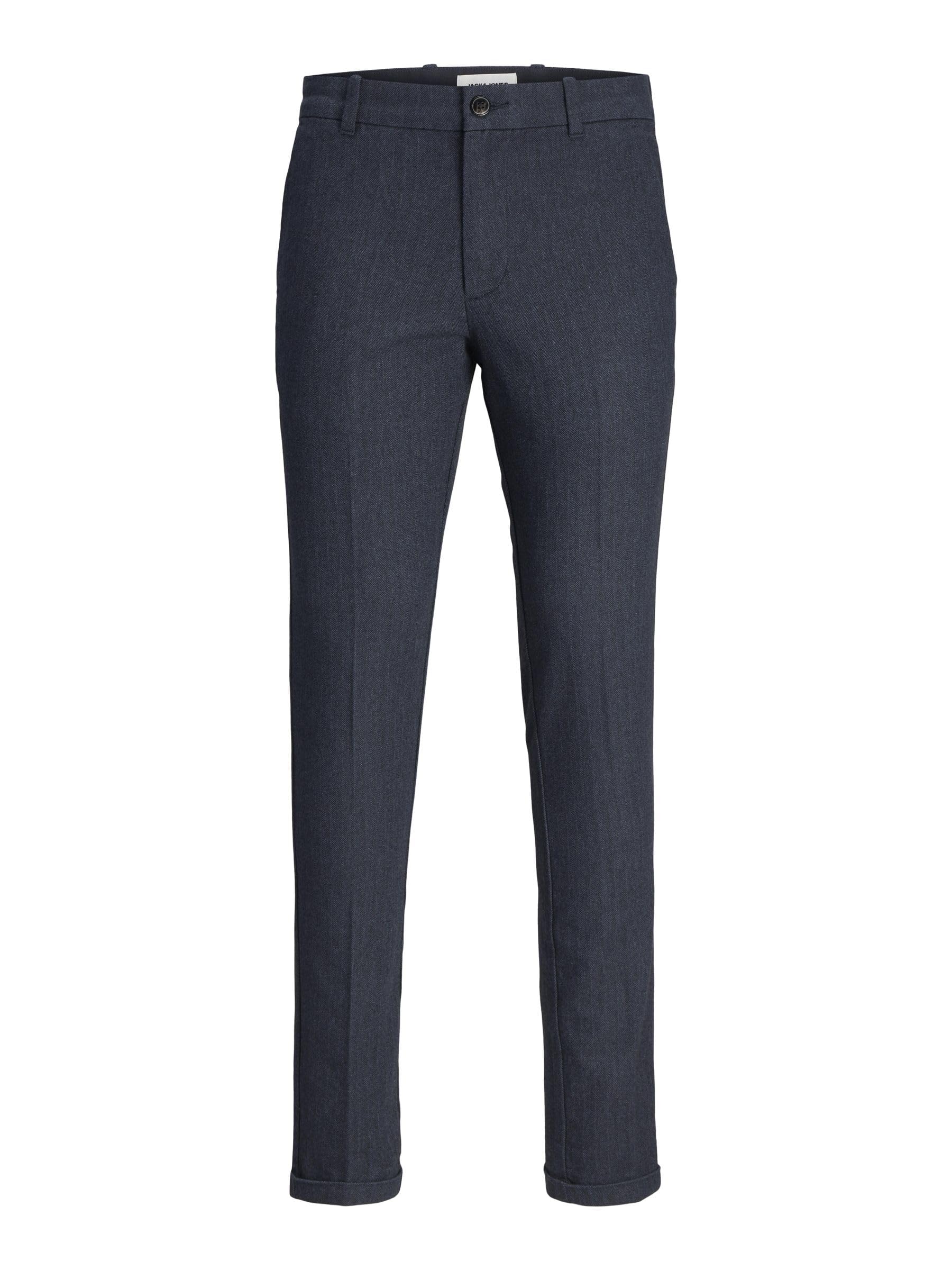 Jack & Jones Men's Navy Blazer/Detail: Herringbone Chino Trousers Slim Fit Chino Trousers, Blazer Navy, 28 W/32 L