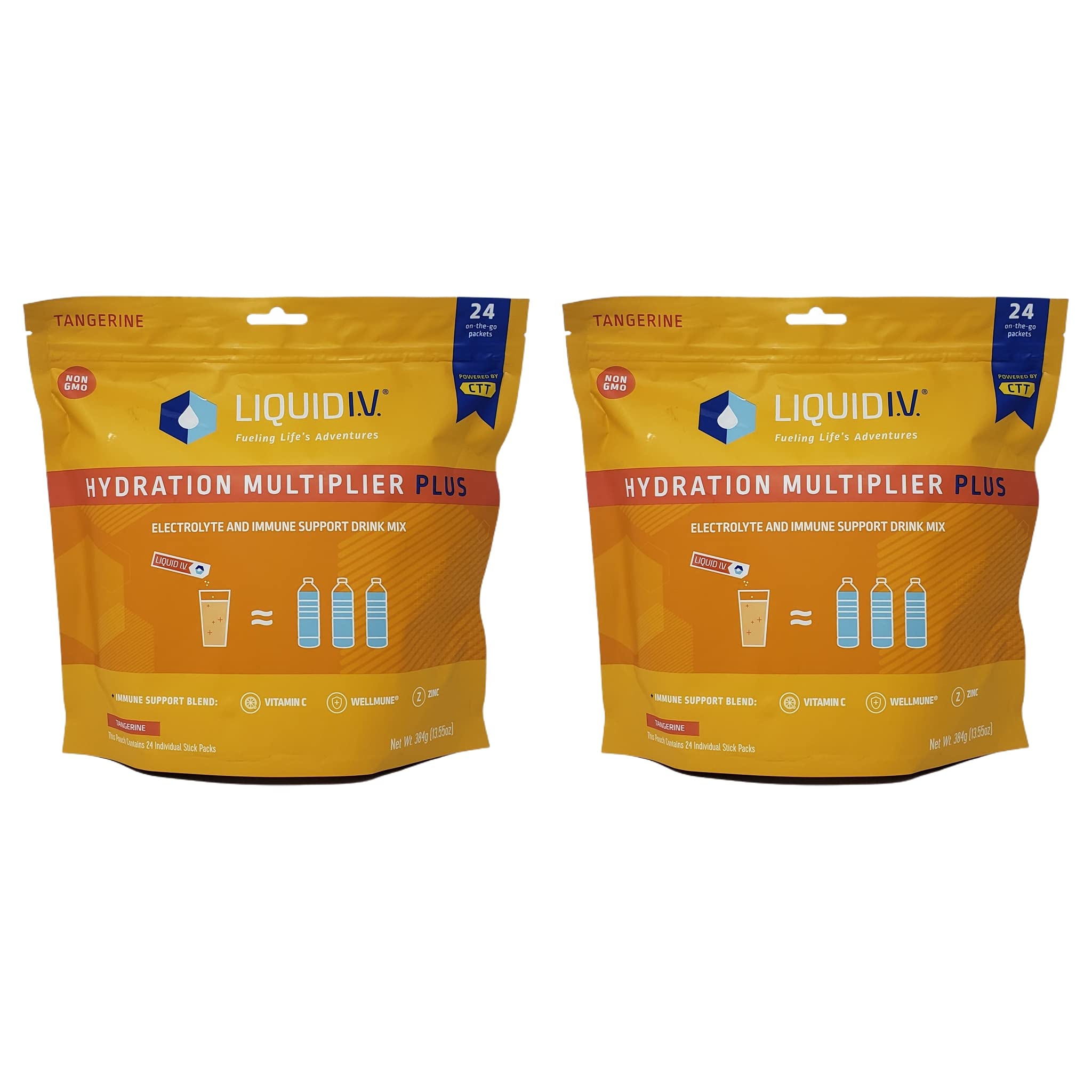Liquid IV Hydration Multiplier Electrolyte and Immune Support Tangerine Drink Mix - Pack of 2 Bags -