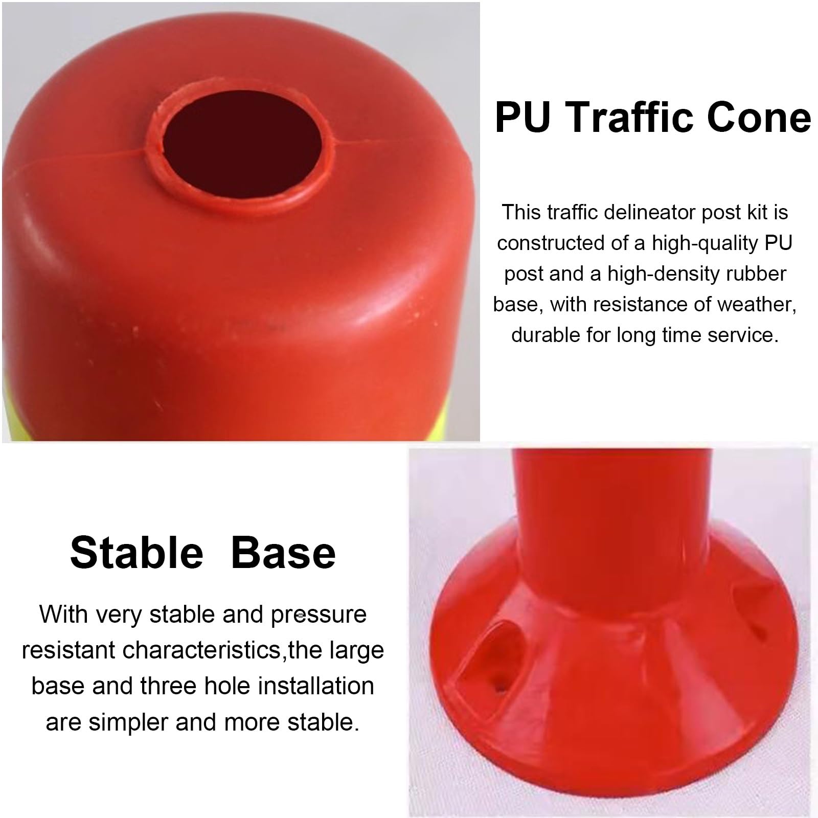 Paquete de 4 postes delimitadores de tráfico - Conos reflectantes flexibles para estacionamientos, obras de construcción y barreras de acceso - Postes amarillos y blancos para mayor seguridad, rojo +