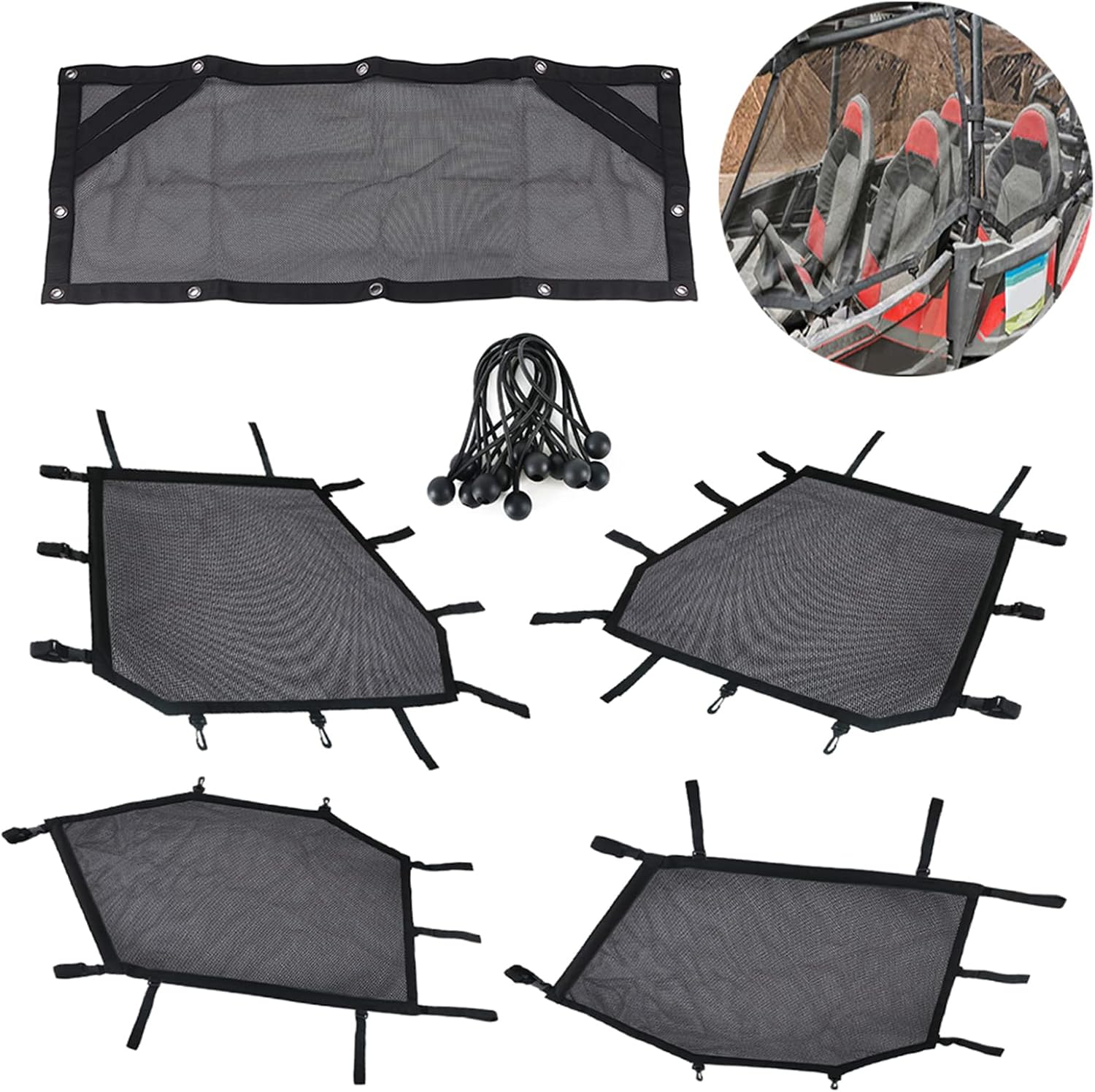 Window Net Roll Cage Mesh Net Guard for Polaris RZR XP4 900/1000 Window Shield Protective Net 4 Seat 2015-2020 (5Pcs/Set) Window Shade Cover - Enhance The Riding Experience