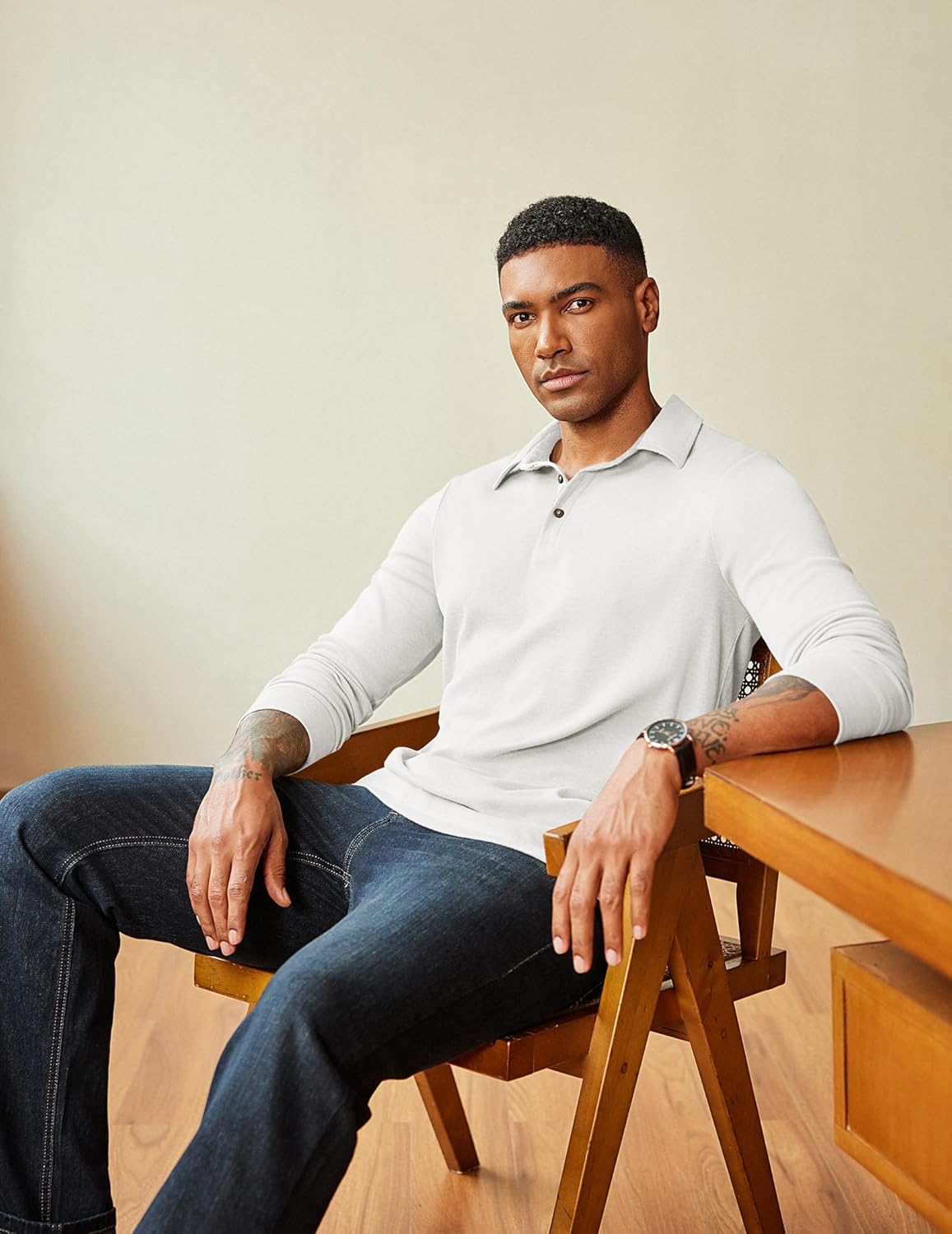 COOFANDY Mens Long Sleeve Polo Shirts Classic Casual Button Polo Tee Lightweight Collared Golf Shirt - Image 8