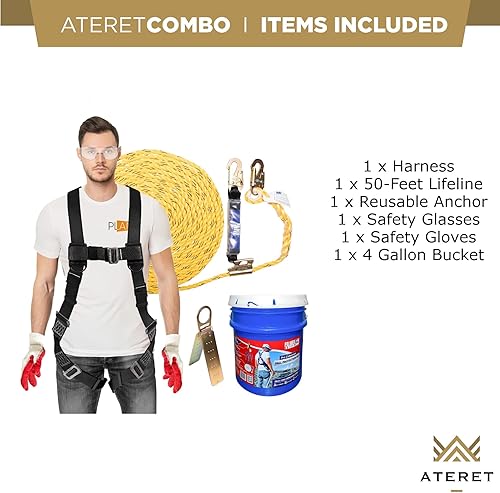 Miniatura 6 de Palmer Safety Kit de cubeta para techos de protección contra caídas I Arnés de cuerpo completo, cuerda vertical de 50 pies y juego de anclaje I Kit
