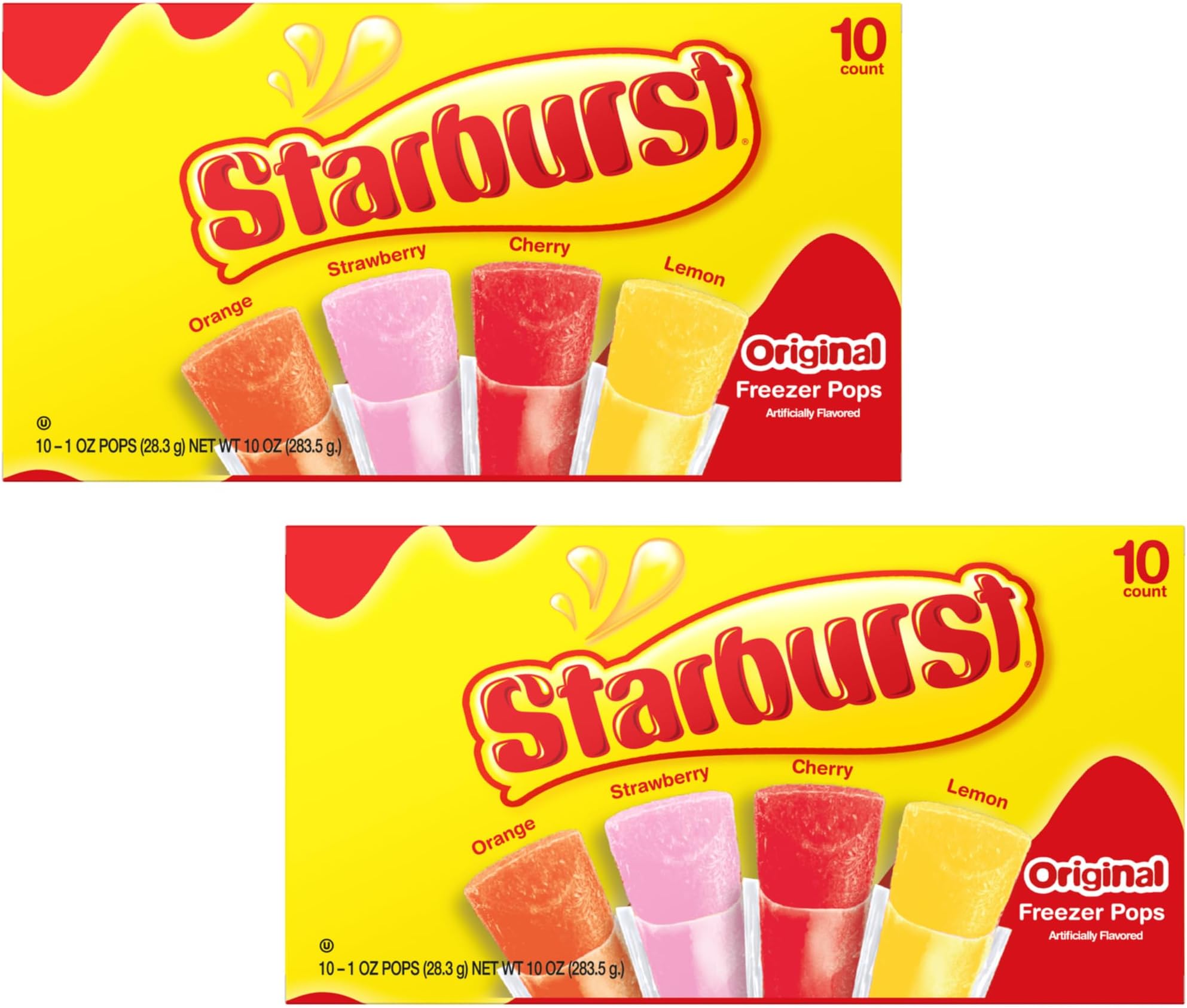 The Jel Sert Company Star Burst Freezer Pops - Pack of 2-10 Freezer Pops in a box - 20 Total - Cherry, Lemon, Strawberry, and Orange - Great for Anywhere and Anytime - Stock Up Today
