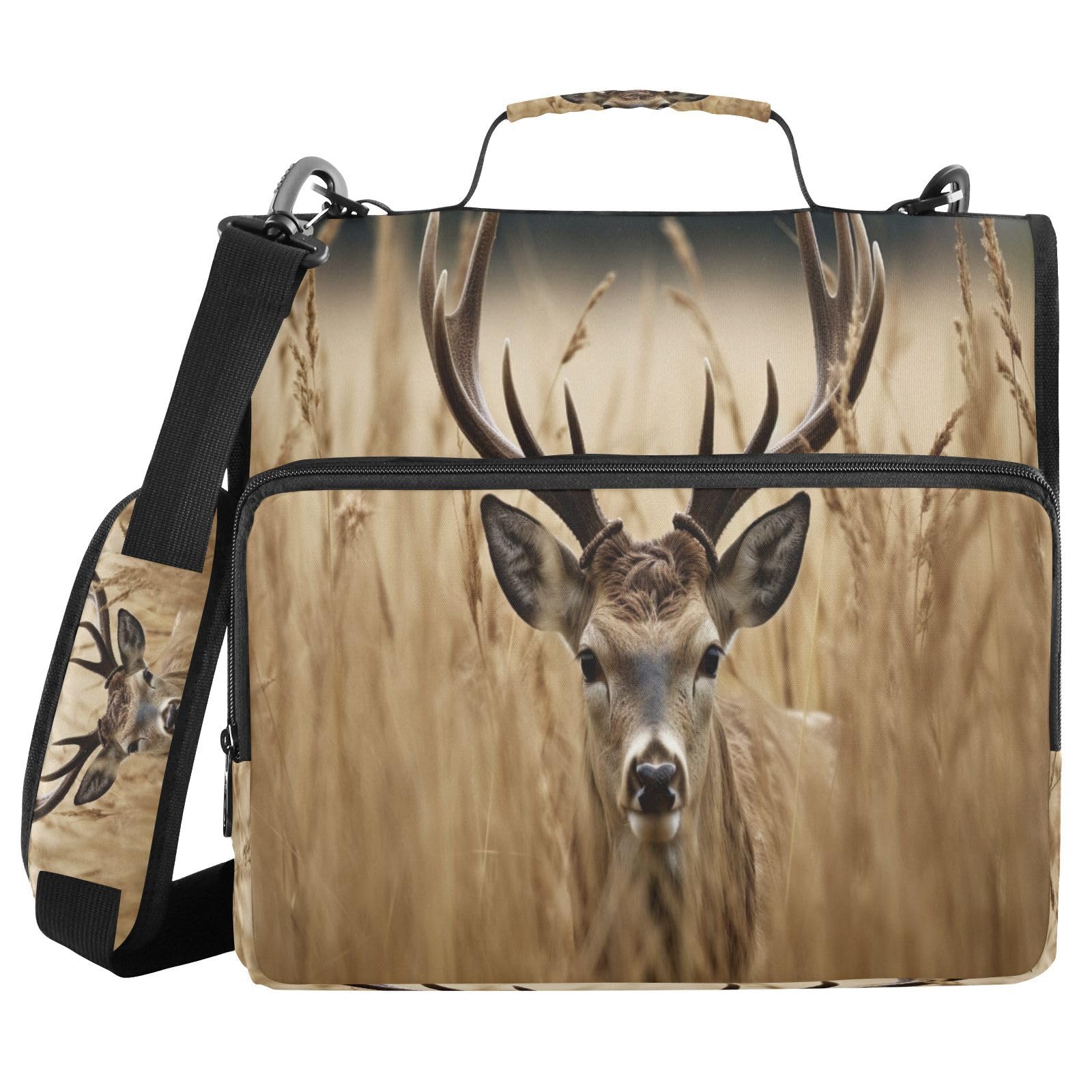 KEEPREAL Wheat Field Deer Zipper Binder for School with Shoulder Strap & Extra Pockets - 1.5 Inch 3-Ring Binder Holds 500+ Sheets, Textbooks, Laptop