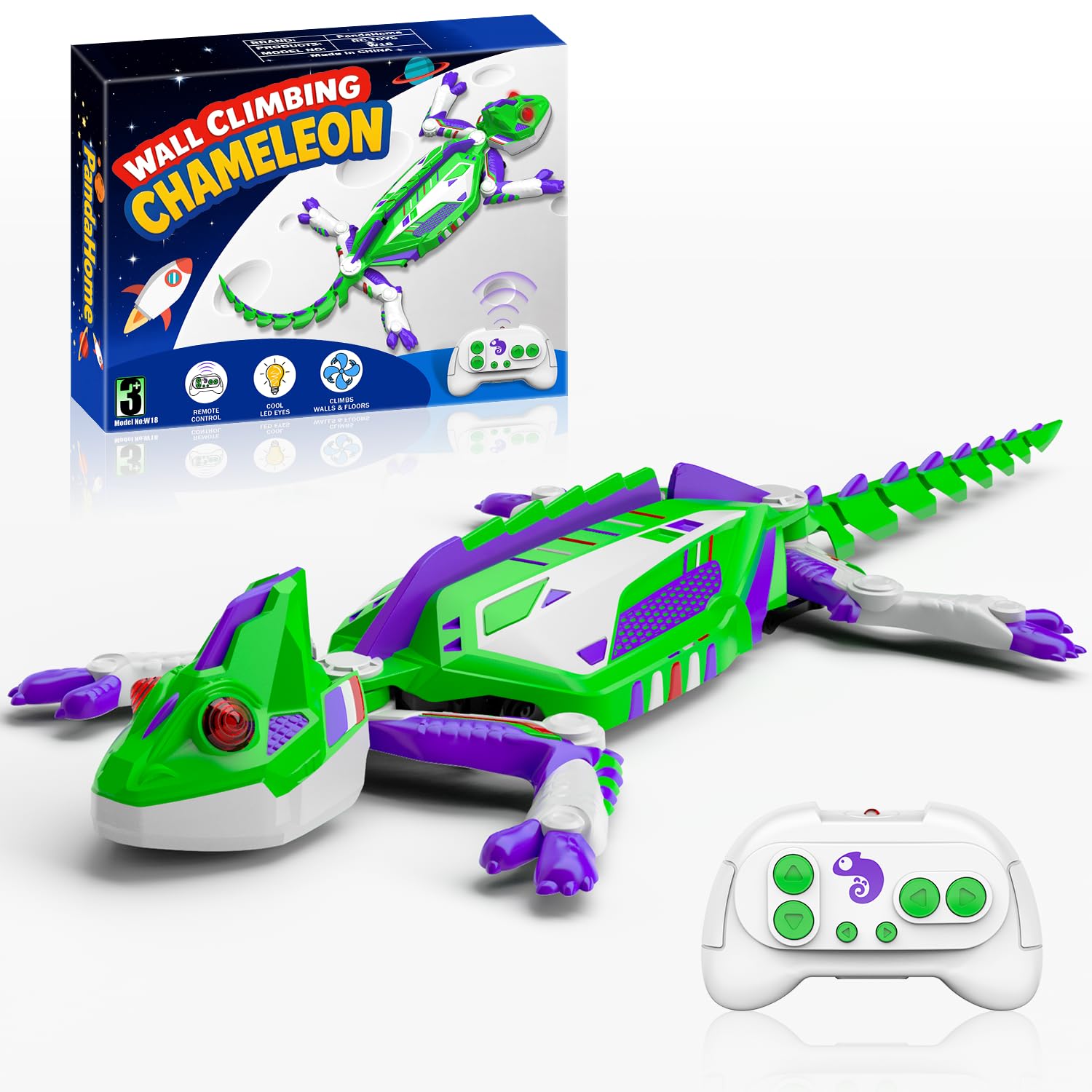 PandaHome Light Year Rechargeable Climbing Gecko, Wall Crawler Chameleon, Remote Controlled Robot Lizard with LED Eyes, Robot Gecko Toys for Kids, Birthday Gifts for Boys & Girls Ages 3 4 5 6 7 8+