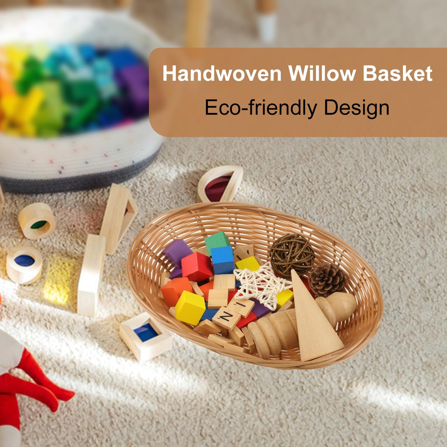 25 Pieces Oval Poly Wicker Basket, 9×6×2.6 inches Wicker Bread Baskets for Kitchen, Serving, Storage & Easter Gifts (Light Brown)