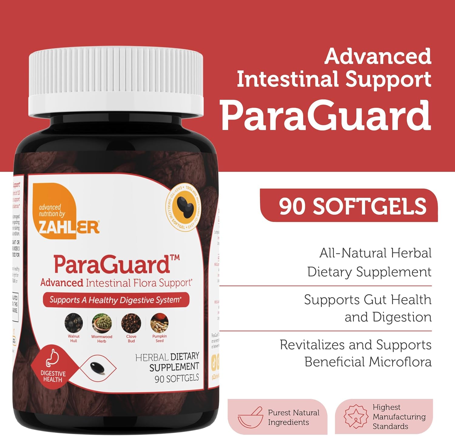 Zahler - ParaGuard Cleanse Softgels - Gut Health Detox Supplement - Formula has Wormwood, Garlic Bulb, Pumpkin Seed, Clove & More - Natural Cleanse Detox for Humans - Certified Kosher (90)