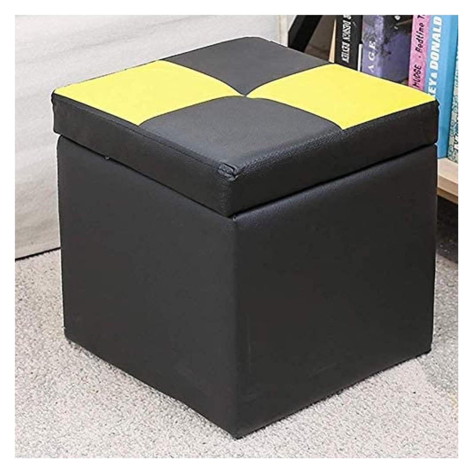 Pouf de rangement en similicuir pour cacher le désordre du salon