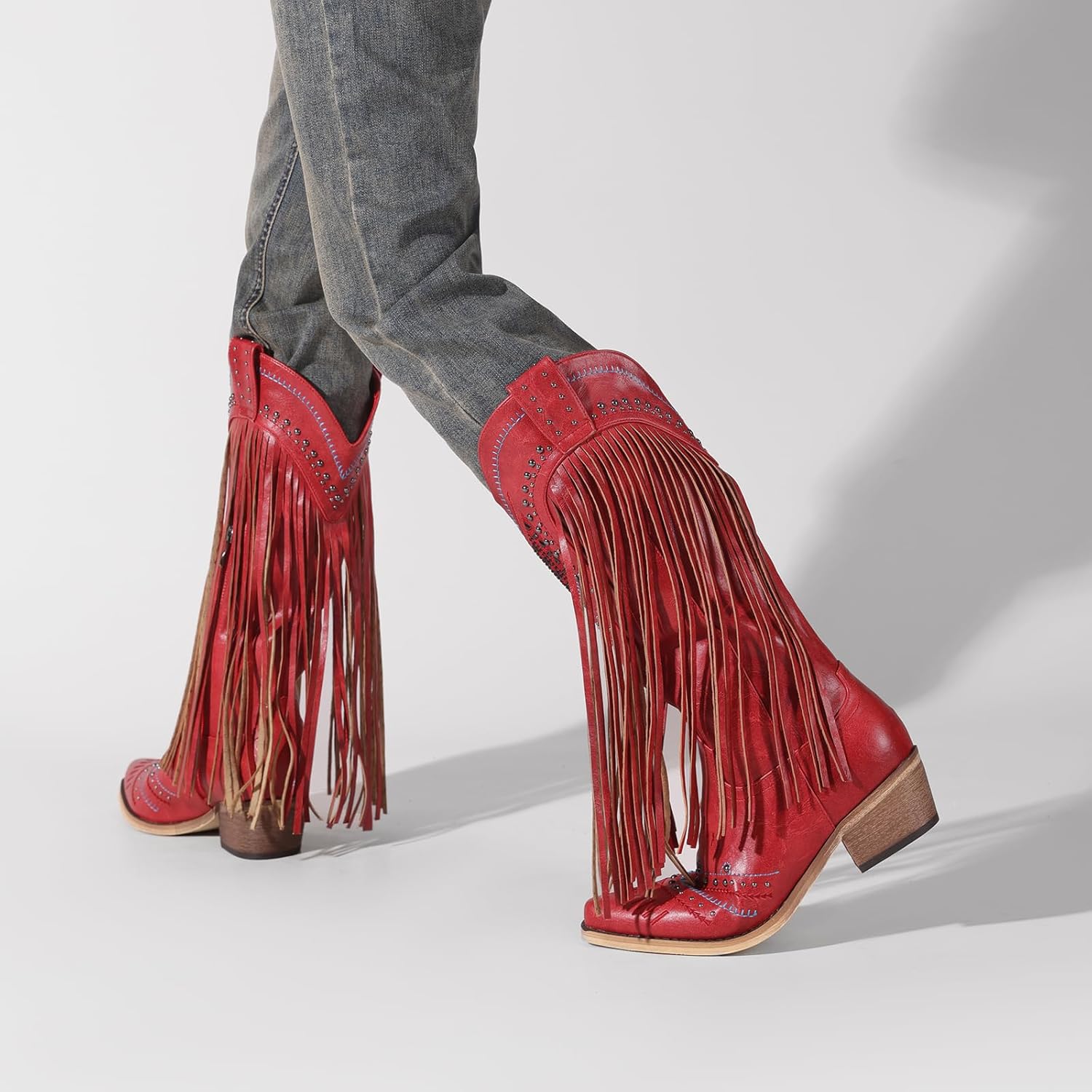 Cowboy Boots for Women Light-Pink Western Cowgirl Boot Pink Comfortable Chunky Heel Wide Calf and Pointed Toe Tall Boot Cute Concert Outfit - Image 3