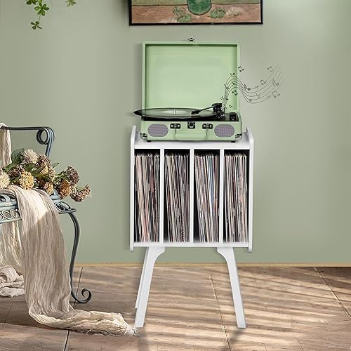 Miniatura 4 de Lerliuo Soporte para tocadiscos con almacenamiento para hasta 100 álbumes, soporte giratorio con patas de madera de haya, mesa de tocadiscos de