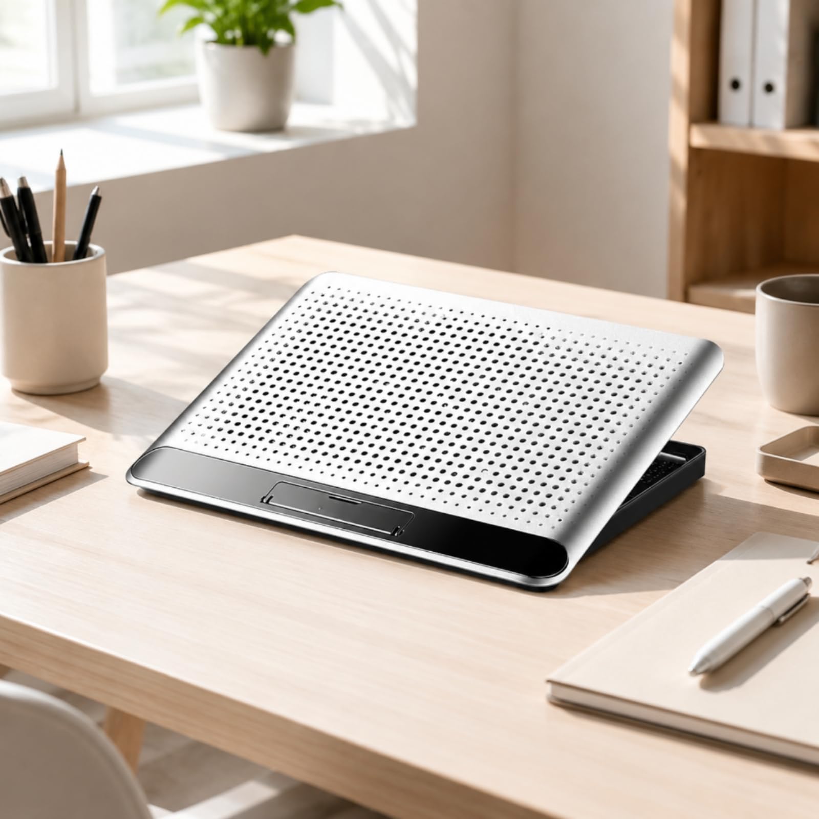 Supporto di raffreddamento per computer portatile con porte USB, supporto ventilato per laptop con sei ventole, tappetino di raffreddamento leggero per ufficio, studenti, argento