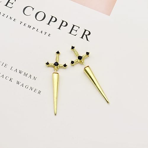 Miniatura 7 de Aretes de espada gótica, aretes de daga de diamantes de imitación, aretes de tornillo de espada retro negra, aretes de espada punk, aretes de espada