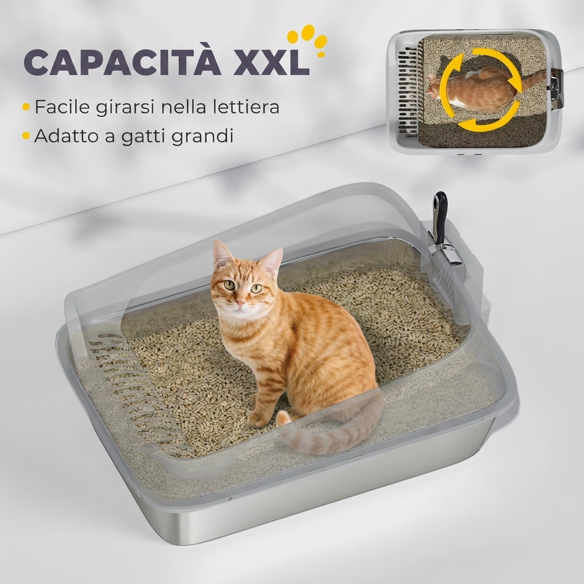 PawHut Lettiera per Gatti XXL in Acciaio Inox, Fino a 12 kg, Grigio