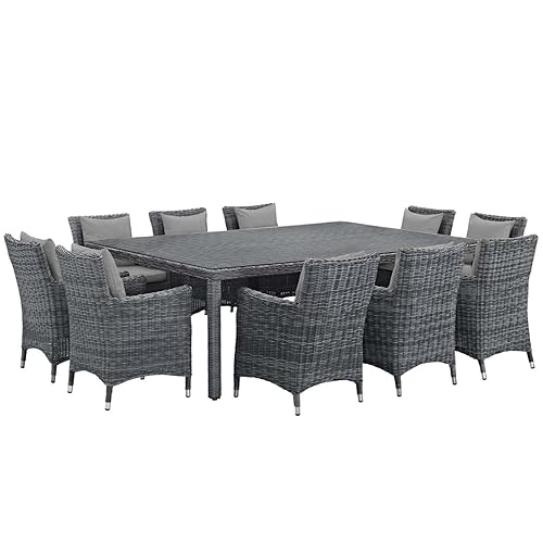 Modway Summon Wicker Rattan Aluminum Outdoor Patio 11-Piece 91" Dining