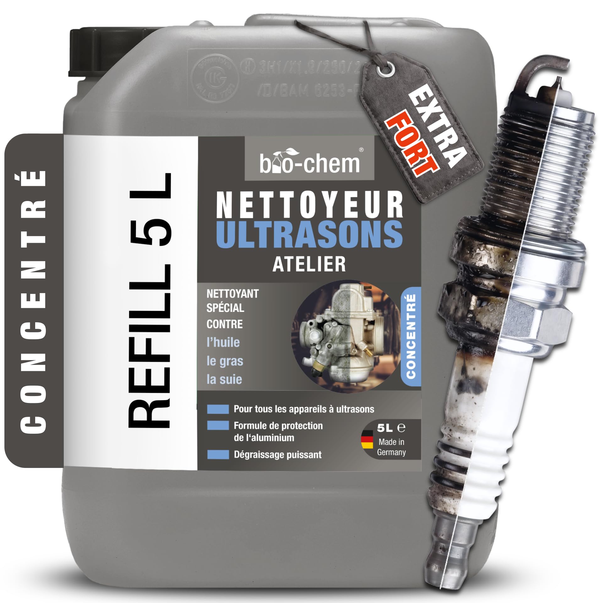 bio-chem Nettoyant à ultrasons concentré pour atelier 5L | Usage professionnel garage et industrie - Produit pour carburateur, pièces mécaniques, composants électroniques