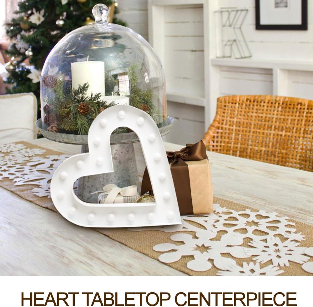 Bright Zeal 12 Inch Lighted Heart Marquee Light - Large Marquee Hearts With Timer and Lights - Valentines Day Decorations For The Home and The Office - White Wedding Decorations For Ceremony Reception