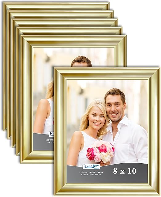 Icona Bay 8x10 Picture Frames (Gold, 6 Pack), Contemporary