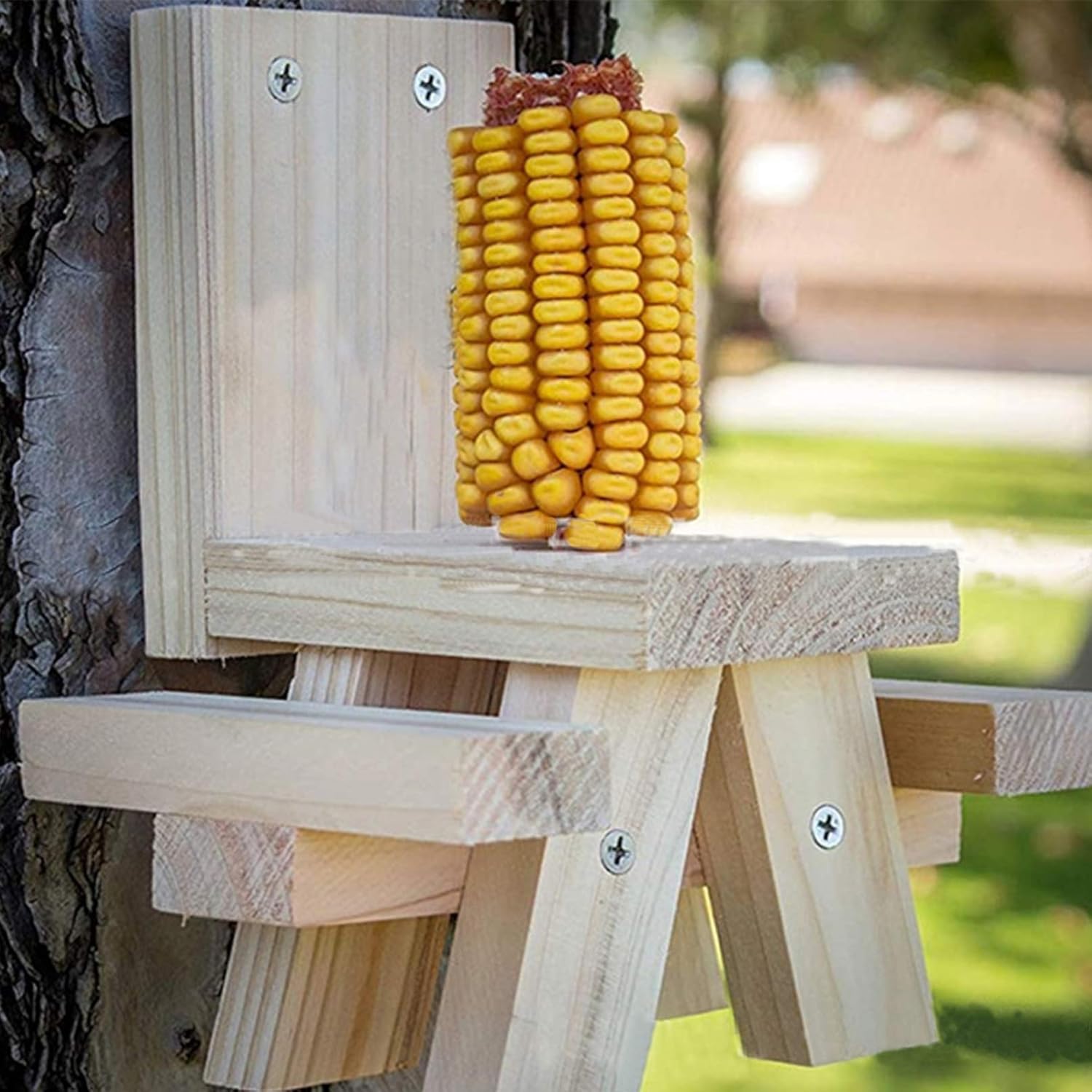 Iceyyyy Squirrel Picnic Table Feeder for Outside, Hanging Mini Picnic Table for Squirrels, Natural Wood Finish Squirrel Corn Cob Holder with Screws for Tree Mount（Assembly Required） : Patio, Lawn & Garden