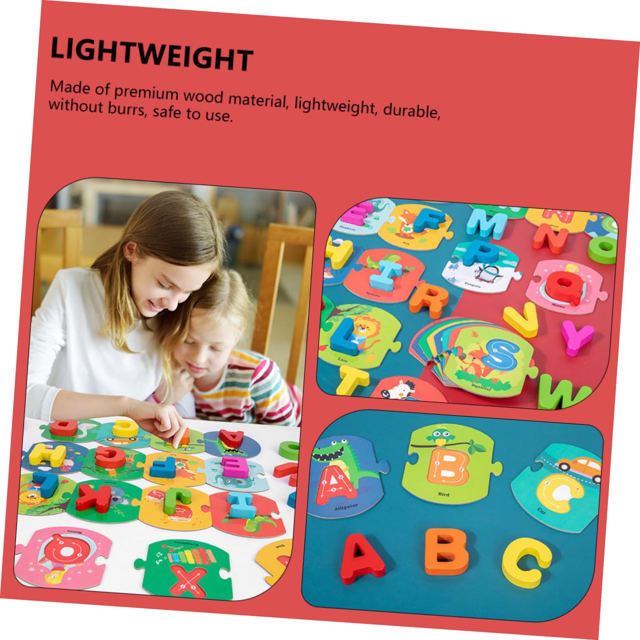 Educativo de Letras de Madera para Tarjetas de Palabras Inglés Rompecabezas Juguete Didáctico Seguro y Portátil para Aprendizaje Infantil