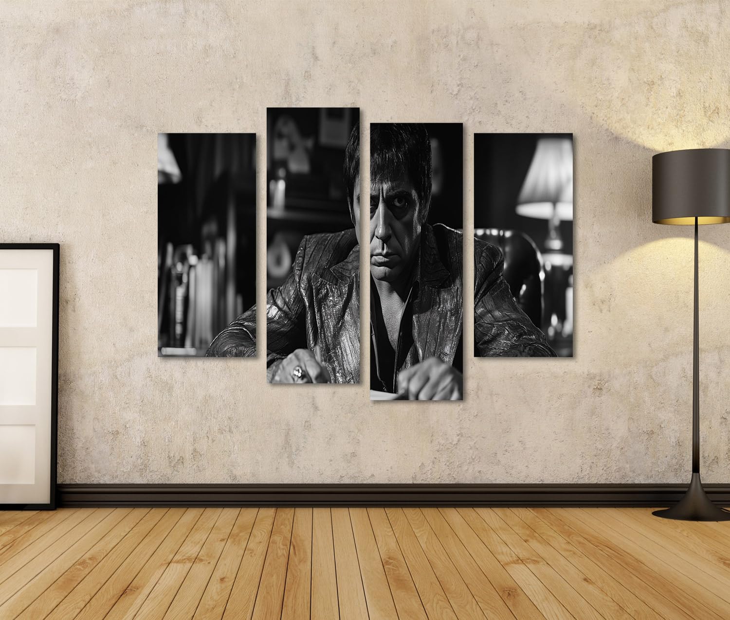 islandburner Primer cuadro sobre lienzo Al Pacino en chaqueta de cuero, en serio en el escritorio, ideal para los amantes del cine, cuadros de pared, póster
