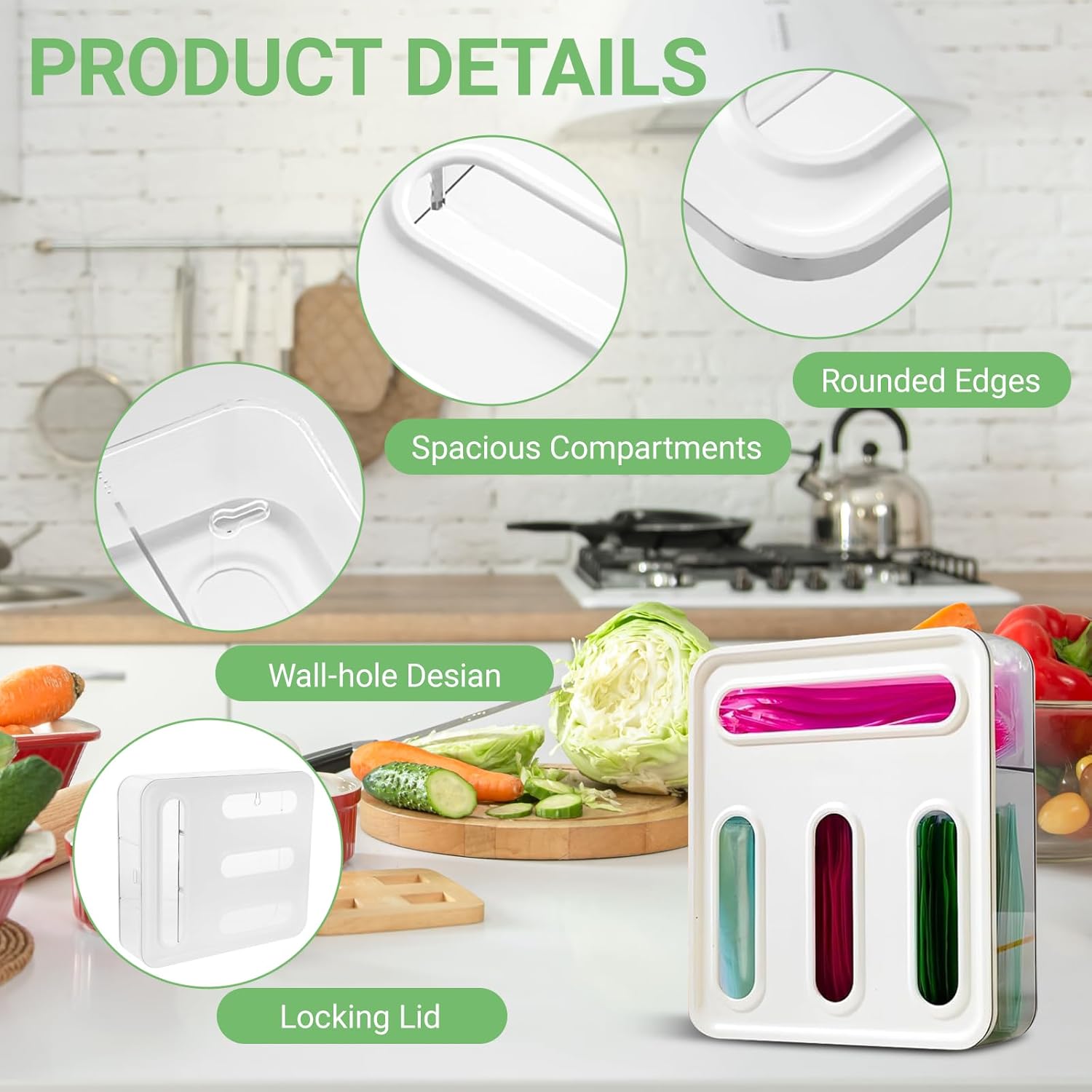 Food Storage Bag Organizer, 4 in 1 Plastic Sandwich Bag Organizer for Kitchen Drawer, Holds Gallon, Quart, Sandwich, Snack & Slider Bags, Wall Mount & Drawer Baggie Organization, BPA Free, Local Stock - Image 3