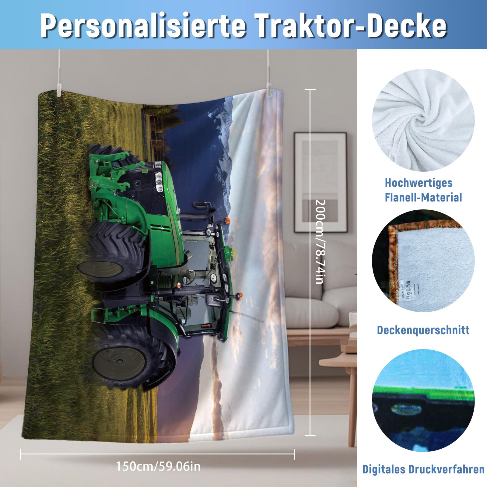 LXTOPN Coperta per trattore, coperta per bambini, a tema Farm, in flanella, calda e soffice, per ragazzi e ragazze (trattore verde, 150 x 200 cm)