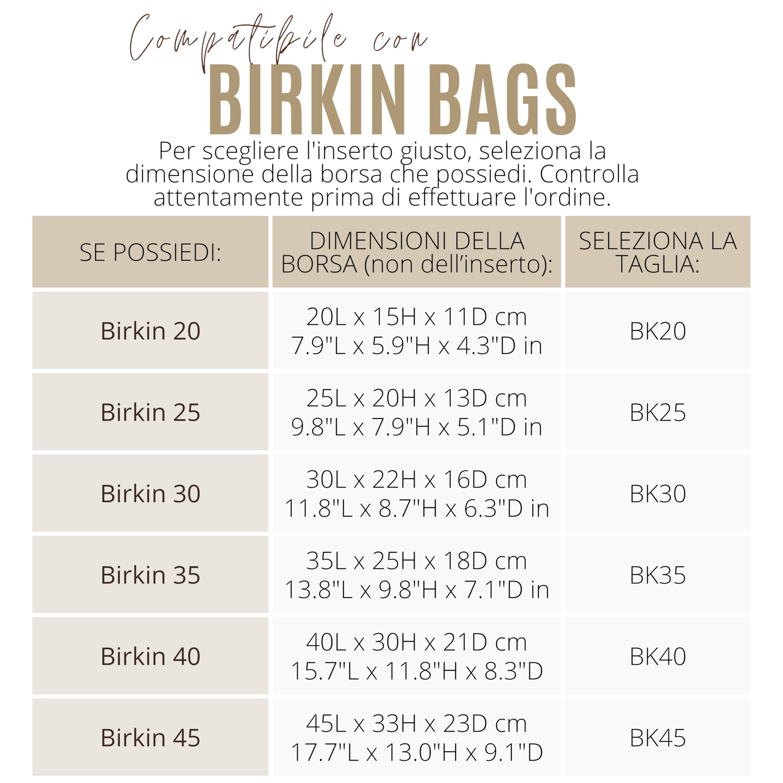 Divitize Premium Taschenorganizer kompatibel mit Hermes Birkin 20/25/30/35/40/45 - Handgefertigte Seide, Perfekte Passform, Extra Platz und Halt, 24+ Farben (Taupe, for BK40)