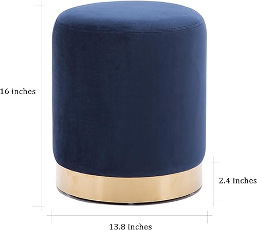 Miniatura 2 de DAGONHIL Moderno otomano redondo de terciopelo, taburetes cortos tapizados de maquillaje con base chapada en oro, taburete de pie para sala de