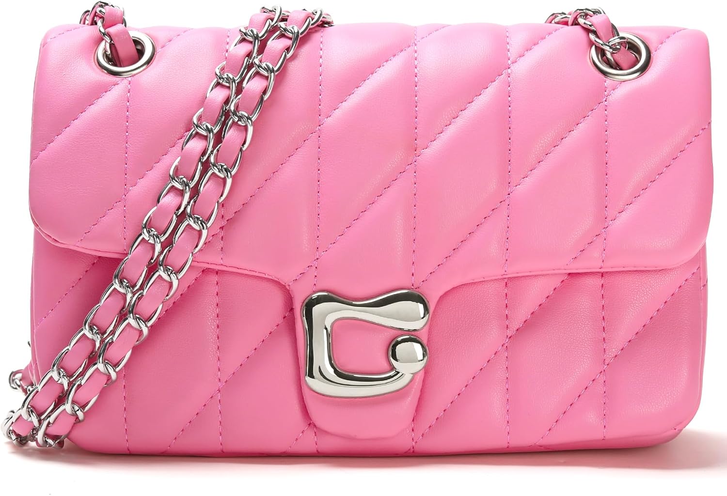 Quilted Crossbody Purse for Women Trendy - Ladies Shoulder Bag Leather Handbag Designer Evening Clutch with Chain Strap