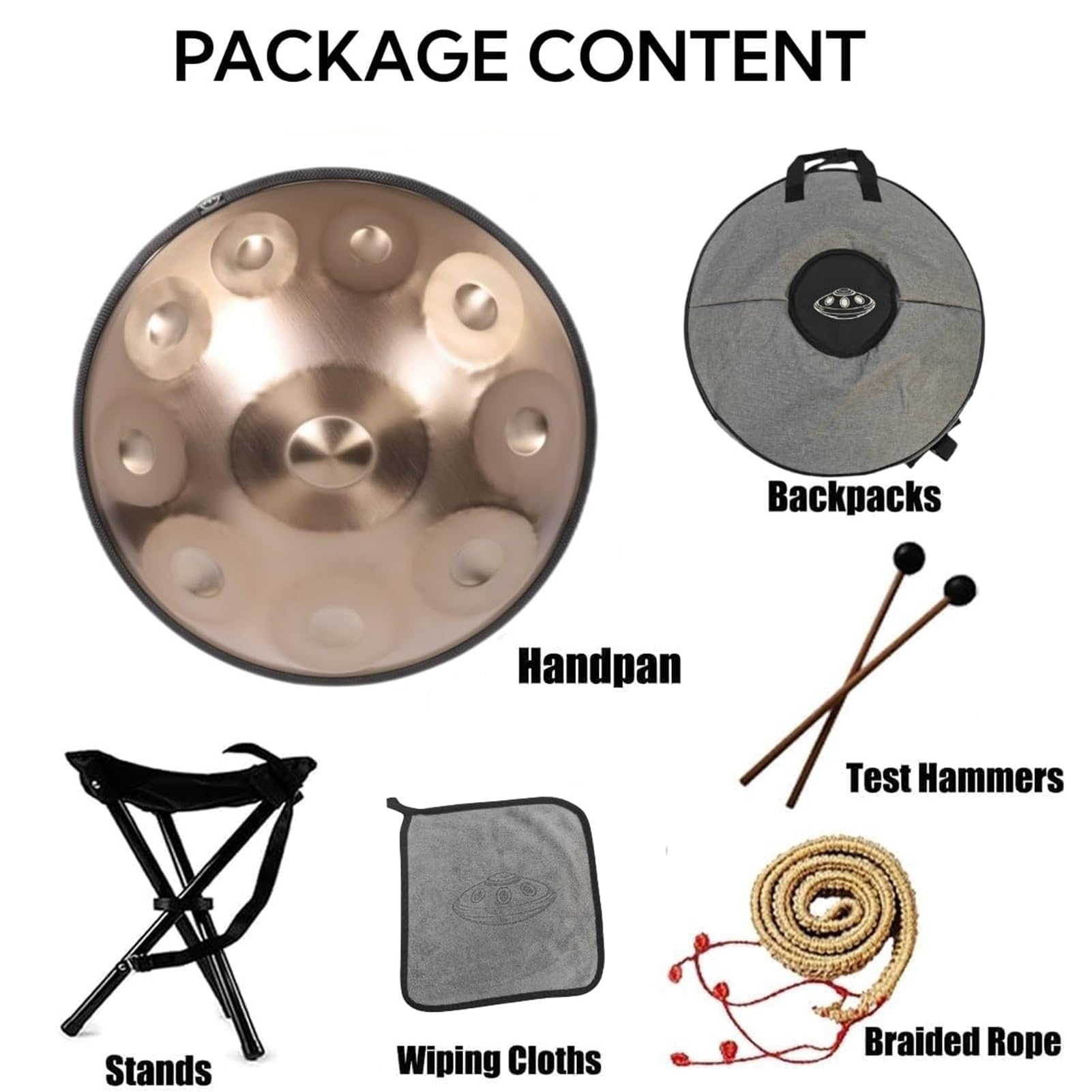 Handpan Drum - Tambor De Mano - Steel Hand Drums, Instrumento De Percusión De Tambor Handpan De 22 Pulgadas Tambor De Mano De Acero - Tambor De Mano En Re Menor Kurdo, Tambores Handpan 440 Hz(A,9Notes