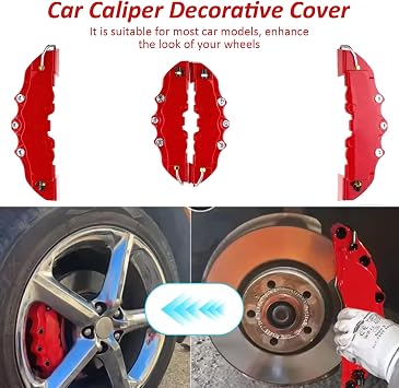 2 Pairs Brake Caliper Covers, Red Style Front & Rear Caliper Covers, Heat-Resistant High Precision Car Disc Brake Protector for Wheel Hub