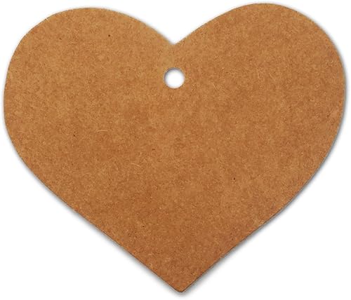 LWR CRAFTS 100 etiquetas colgantes corazón con cordeles de yute de 100 pies (2 38 pulgadas x 2 316 pulgadas, Kraft)