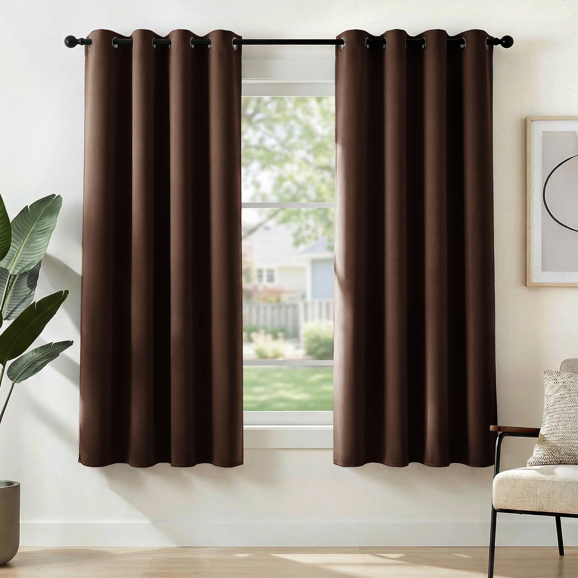 Deconovo Blackout Curtains Super Soft Bedroom Curtains Thermal Insulated Energy Saving Panels for Kids Chocolate 46x63 Inch 2 Panels