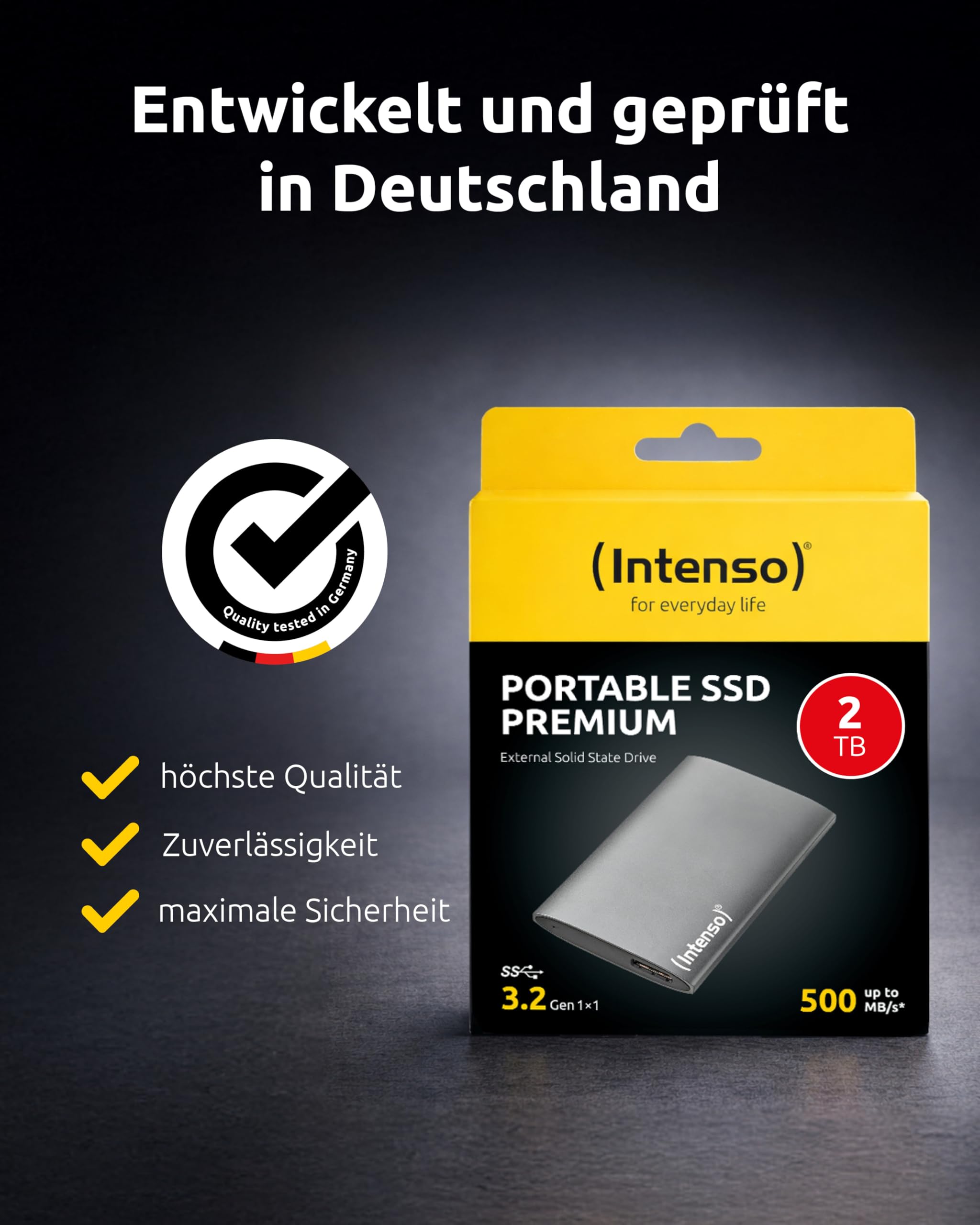 Intenso 2 TB Externe SSD Premium - Portable USB 3.2 Gen 1x1 Festplatte | Schneller externer Speicher bis 500 MB/s, kompaktes Design in Anthrazit für Laptop, PC und Mac zur Datensicherung