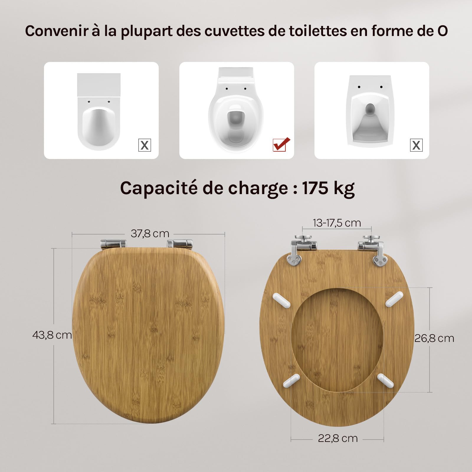WOLTU Abattant WC Couvercle WC en Bois MDF Soft Close avec Frein de Chute pour Couvette en O Siège de Toilette Charnières