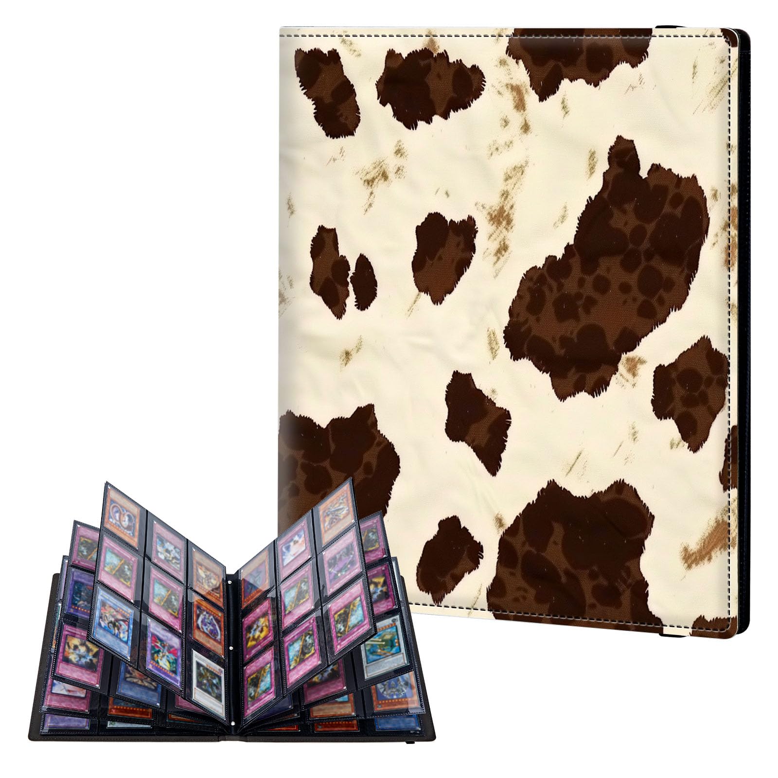 ETLKJVBL 9 Pocket Trading Card Binder, Card Collection Binder for TCG, MTG, Sports Cards, Baseball, Cow Print with the Spots Trading Card Book Holder for Collectors, Top Loader Binder โ image 1